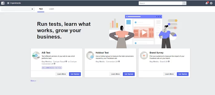 O Facebook adicionou o novo elemento “Experiments” ao Ad Manager, para ajudar a otimizar o desempenho do anúncio 2